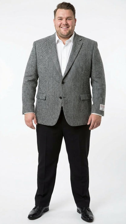Men’s Grey Harris Tweed Blazer Jacket, Classic Herringbone Wool Sport Coat for Business Casual