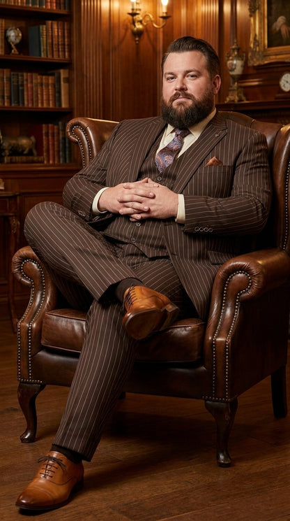 Men’s Doctor Who Inspired Brown Pinstripe 3-Piece Suit – Retro Vintage Wedding, Costume & Formal Suit