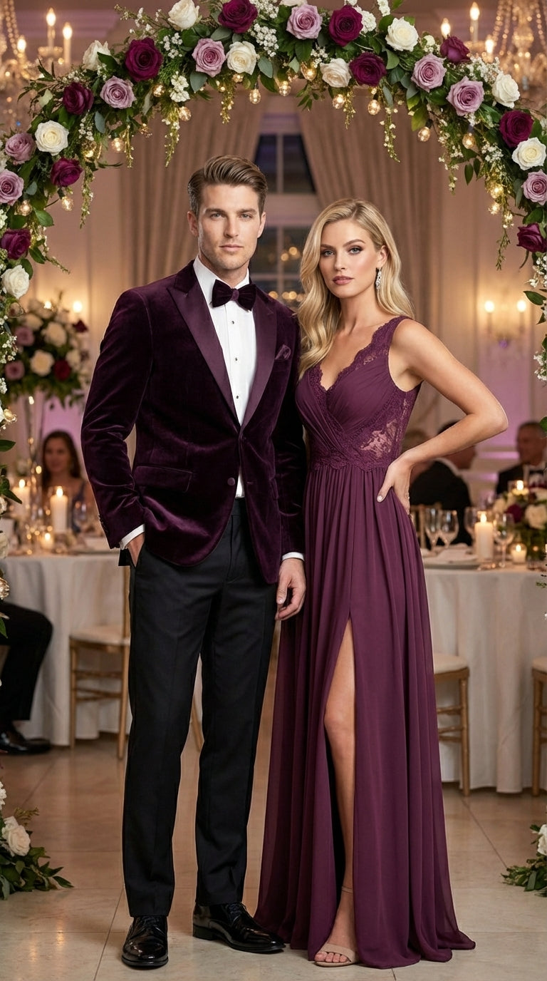 Mens Plum Eggplant Velvet Blazer Jacket – Luxury Velvet Dinner Jacket for Wedding, Tuxedo Events, Formal Parties in Burgundy Color