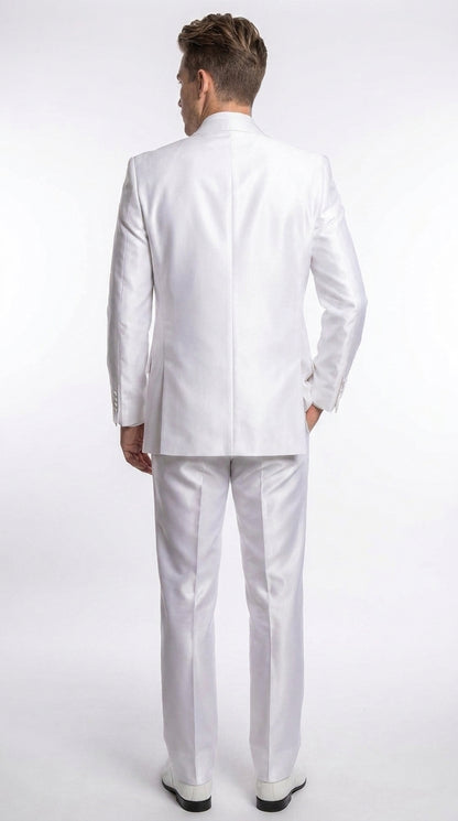 Men’s Shiny White Sateen 3 Piece Suit – Wedding Prom Formal Suit with Vest
