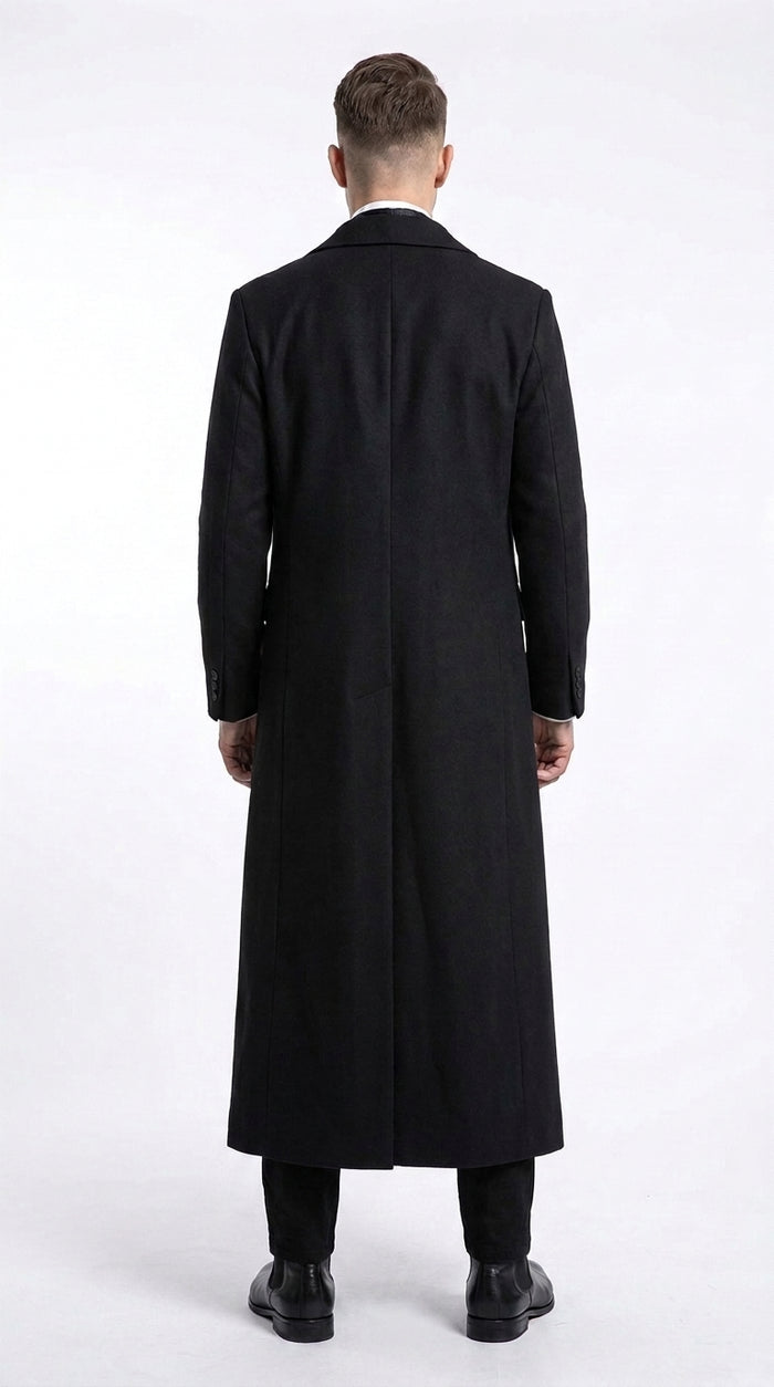 Men’s Matrix Neo Inspired Black Wool Duster Coat – Long Gothic Victorian Full Length Overcoat
