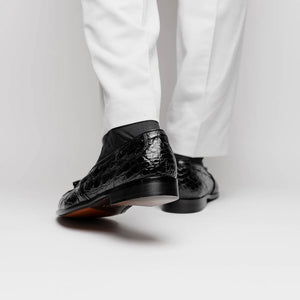 Zelli Franco Tassel Loafers in Genuine Caiman Crocodile - Black