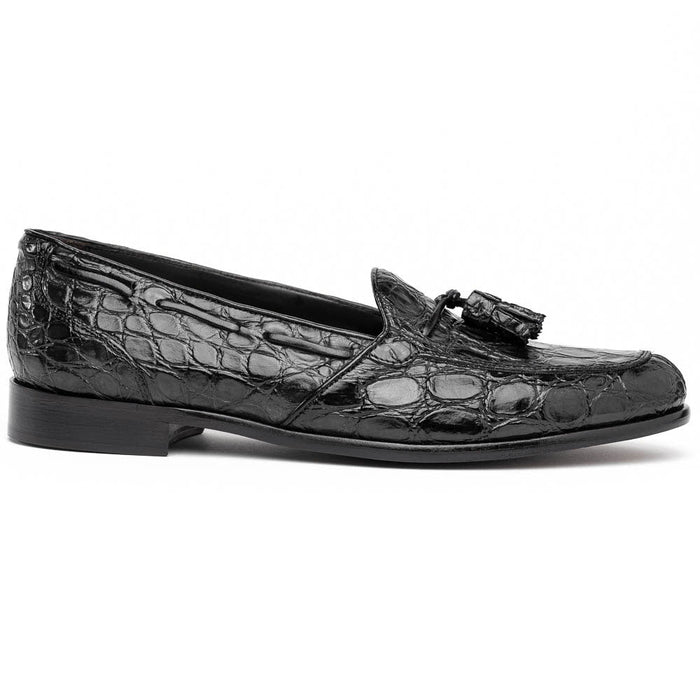 Zelli Franco Tassel Loafers in Genuine Caiman Crocodile - Black