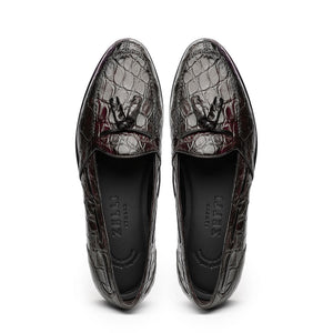 Zelli Franco Genuine Caiman Crocodile Tassel Loafers in Nicotine