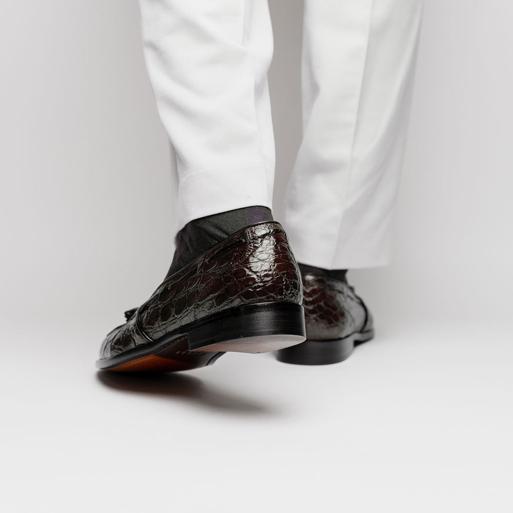 Zelli Franco Genuine Caiman Crocodile Tassel Loafers in Nicotine
