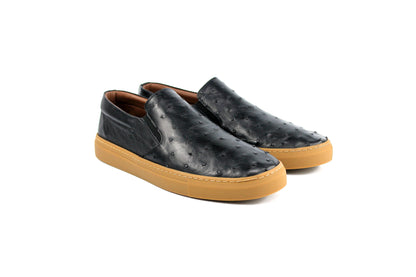 P013 Grafton Genuine Ostrich Fashion Loafer- Black