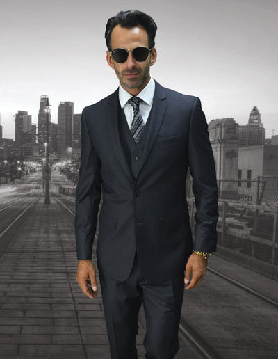 Mens 2 Button Skinny Vested Wool Suit in Charcoal Grey 1 LORENZO_CHARCOAL_36S  - from alligatorwarehouse.com