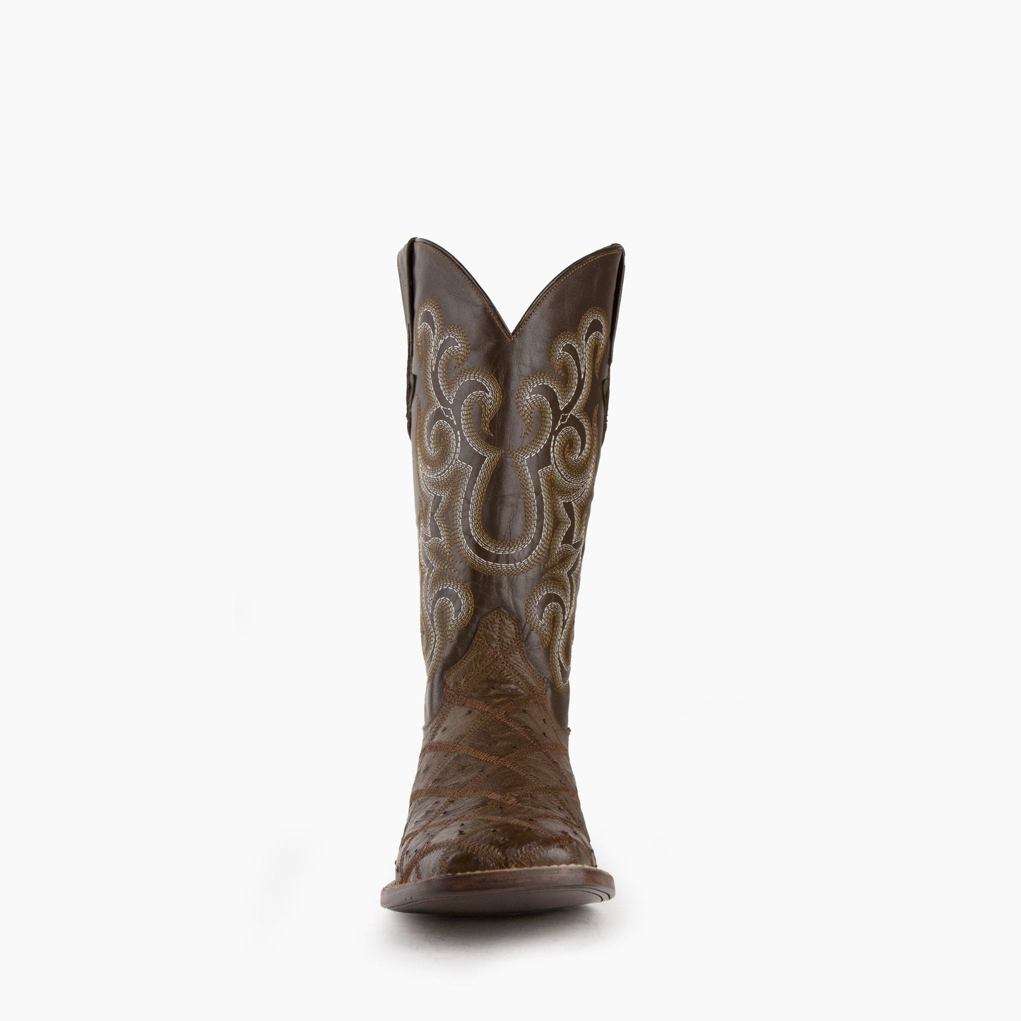 Mens Ferrini Ostrich Quill Patchwork Cowboy Boot in Kango Tabac