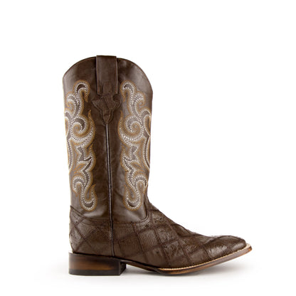 Mens Ferrini Ostrich Quill Patchwork Cowboy Boot in Brown