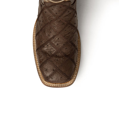Mens Ferrini Ostrich Quill Patchwork Cowboy Boot in Brown