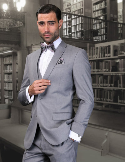Mens 2 Button Skinny Vested Wool Suit in Grey 1 LORENZO_GREY_34S  - from alligatorwarehouse.com