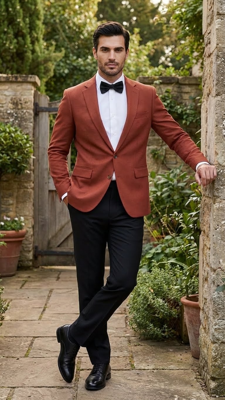 Men’s Brick Copper Rust Color  Blazer – Slim Fit Formal and Party Wear Jacket in Burnt Orange Sport Coat
