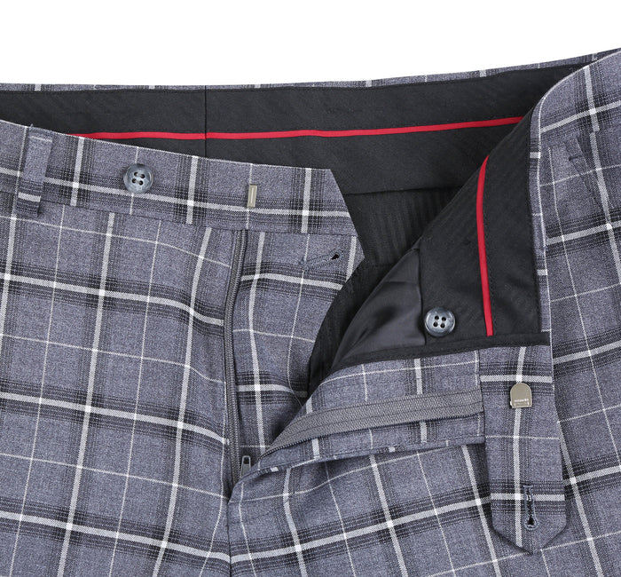 293-14 Men's Classic Fit Single Breasted Grey & White Check Suits