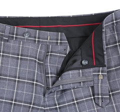 293-14 Men's Classic Fit Single Breasted Grey & White Check Suits