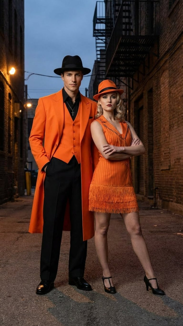 Men’s halloween Costume Orange Long Zoot Suit Set