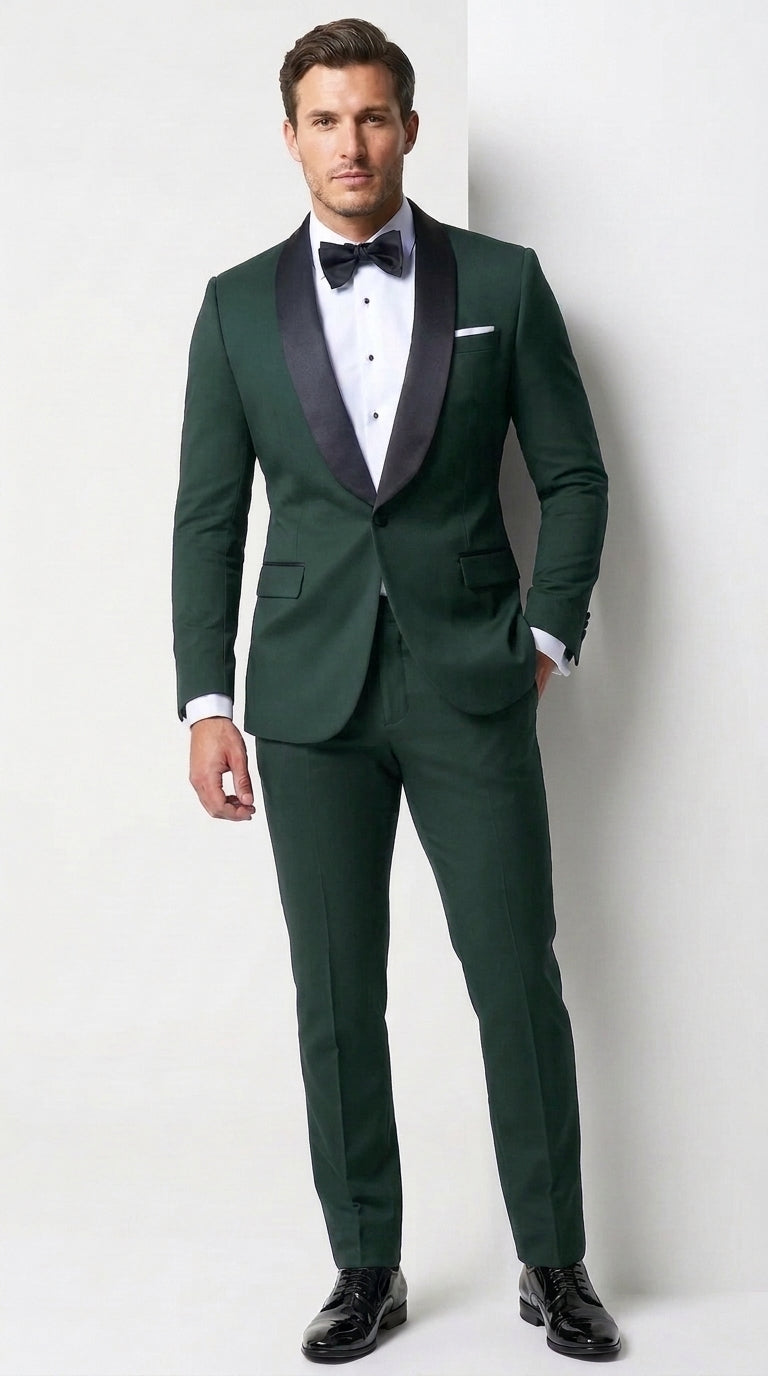 Men’s Father of the Bride Tuxedo Suit – Shawl Lapel Wedding Suit in Black, Navy or Hunter Green