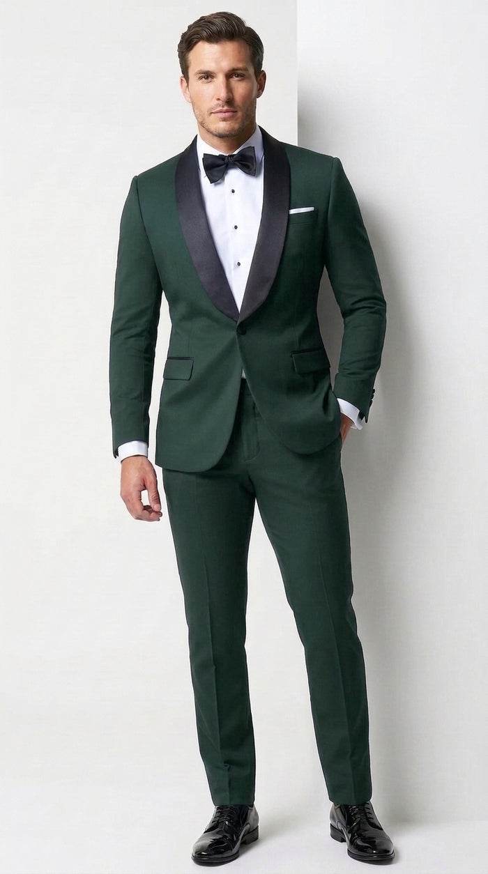 Men’s Father of the Bride Tuxedo Suit – Shawl Lapel Wedding Suit in Black, Navy or Hunter Green