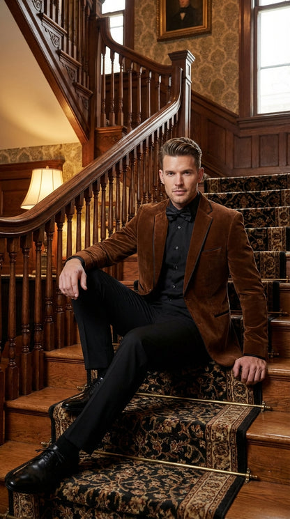 Brown Tuxedo Velvet Blazer for Men | Classic Formal Party and Evening Wear Dinner Jacket