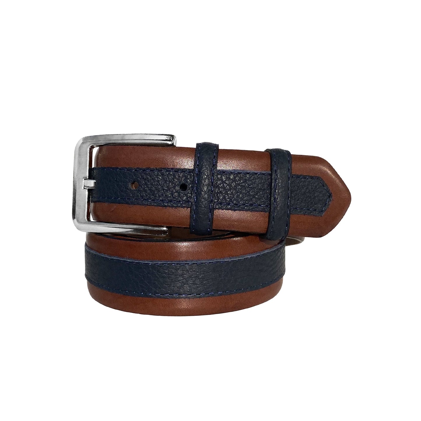 CBelt -4002 Contrast Leather Belt - Tan-Navy