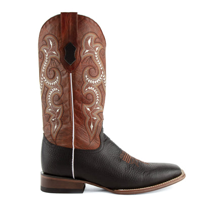 Mens Ferrini Distressed Leather Cowboy Boot in Black & Rust