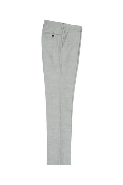 Light Gray Herringbone Flat Front Wool Dress Pant 2560 by Tiglio Luxe 12A005 1   - from alligatorwarehouse.com