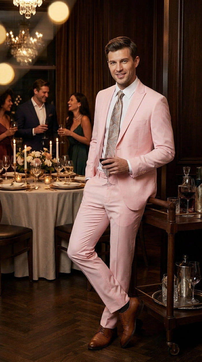 Men’s Light Pink 2 Piece Suit, Formal Dress Suit for Weddings, Prom, Parties, Summer Events Slim Fitted By Vitali