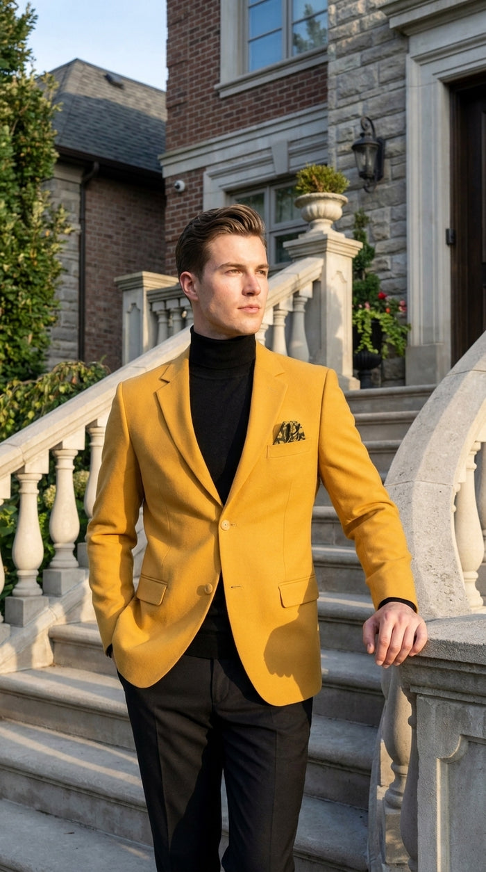 Men’s Mustard Gold Blazer, Fashion Sport Coat Wedding Party Church Dress Jacket