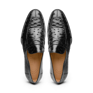 Zelli Roma Classic Penny Loafers in Genuine Black Ostrich Quill