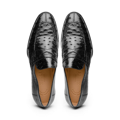 Zelli Roma Classic Penny Loafers in Genuine Black Ostrich Quill