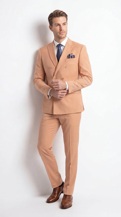 Men’s Peach Double Breasted Suit – Wedding & Prom Formal Suit Set, Classic Blazer and Pants Slim Fitted