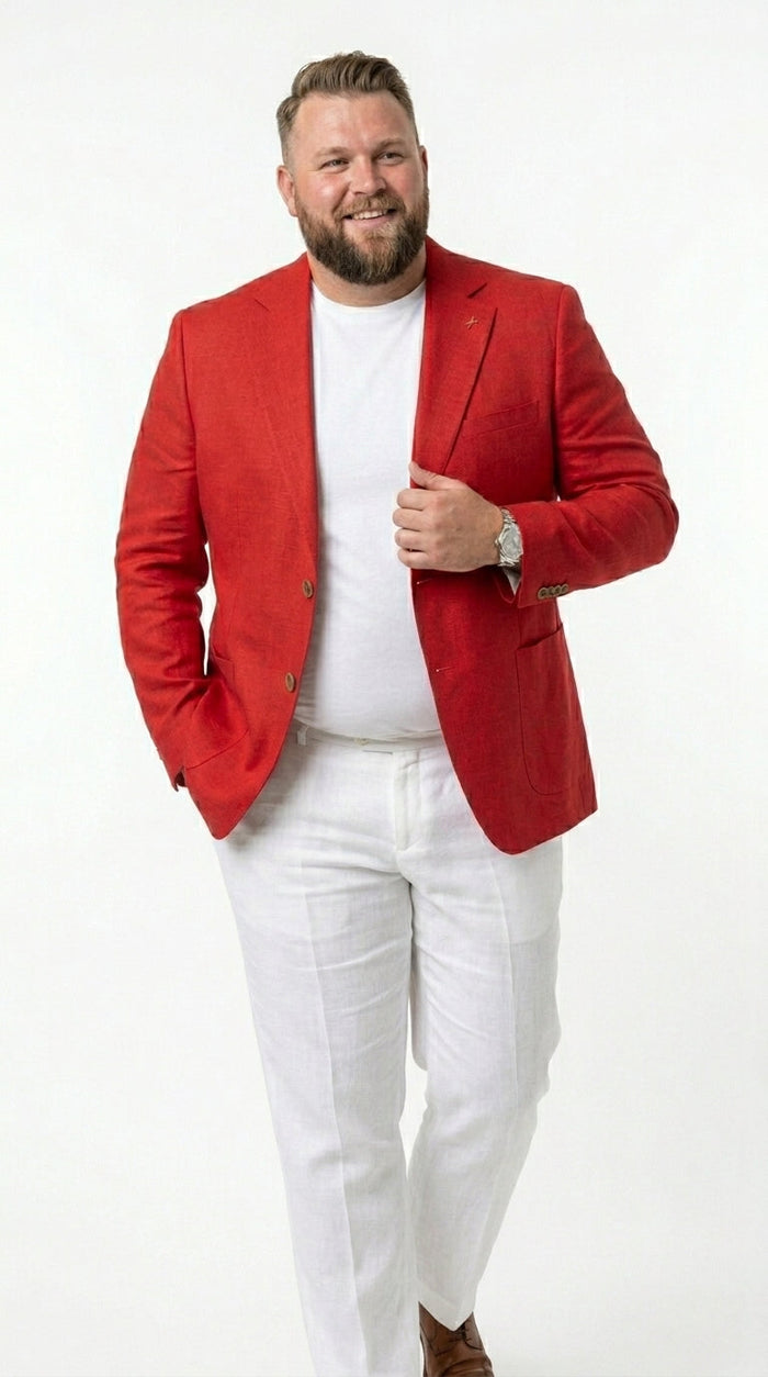 Men’s Red Linen Blazer, Lightweight Business Casual Wedding Sport Coat Jacket