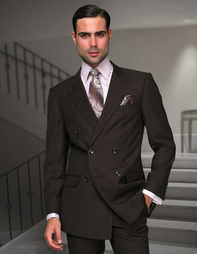 Mens Classic Wool Double Breasted Suit in Brown 1 TZD-100_BROWN_42S  - from alligatorwarehouse.com