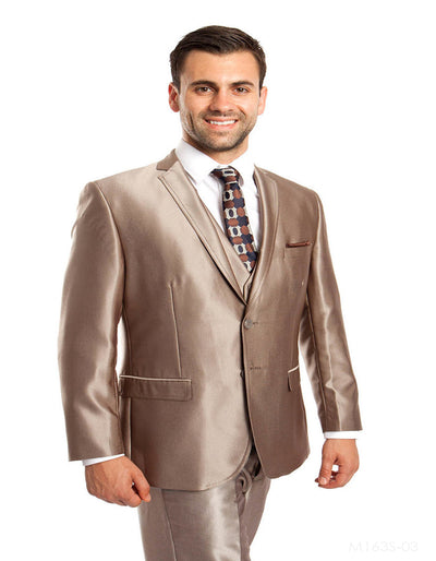 Mens Tazio Vested Slim Fit Shiny Sharkskin Suit in Champagne 1 ZW-4301  - from alligatorwarehouse.com