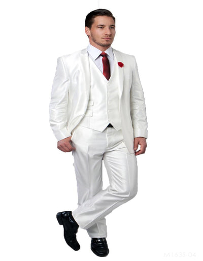 Mens Tazio Vested Slim Fit Shiny Sharkskin Suit in White 1 0O-6315  - from alligatorwarehouse.com