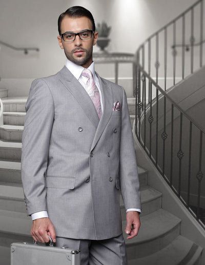 Mens Classic Wool Double Breasted Suit in Grey 1 TZD-100_GREY_42S  - from alligatorwarehouse.com
