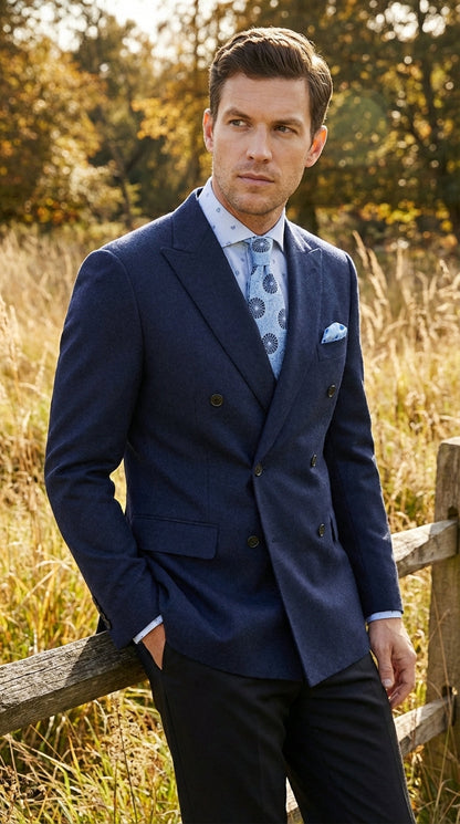 Mens Navy Blue Double Breasted Blazer – Classic Formal Suit Jacket for Business, Wedding, Office and Professional Wear