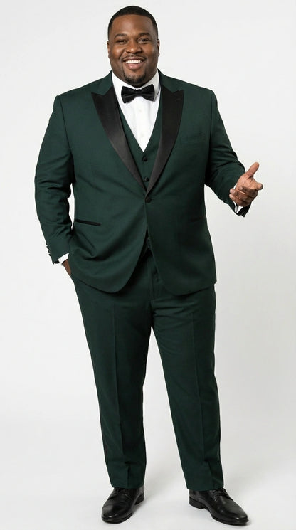 Men’s Hunter Green Tuxedo Suit 3 Piece – One Button Peak Lapel Designer Formal Suit for Wedding,  Light Weight Wool By Statement Dark Green