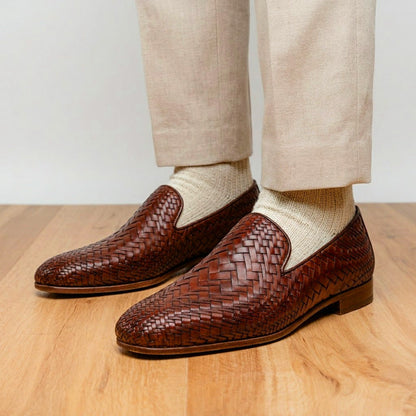Zelli Rizzo Woven Calfskin Loafer in Cognac | Timeless Italian Style