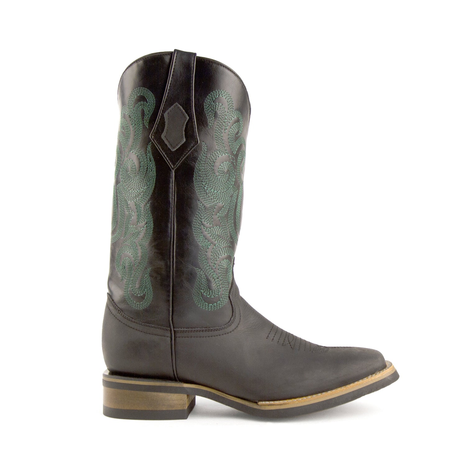 Mens Ferrini Maverick Square Toe Leather Cowboy Boot in Black & Mint