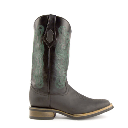 Mens Ferrini Maverick Square Toe Leather Cowboy Boot in Black & Mint