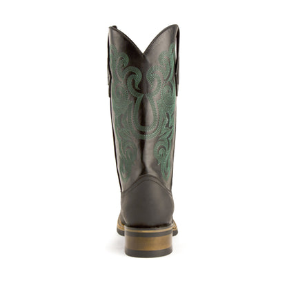 Mens Ferrini Maverick Square Toe Leather Cowboy Boot in Black & Mint