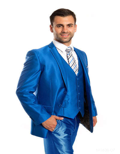 Mens Slim Fitted 2 Button Vested Shiny Sharkskin Suit in Royal Blue 1 8C-6316  - from alligatorwarehouse.com