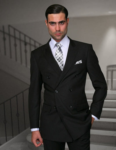 Mens Classic Wool Double Breasted Suit in Black 1   - from alligatorwarehouse.com