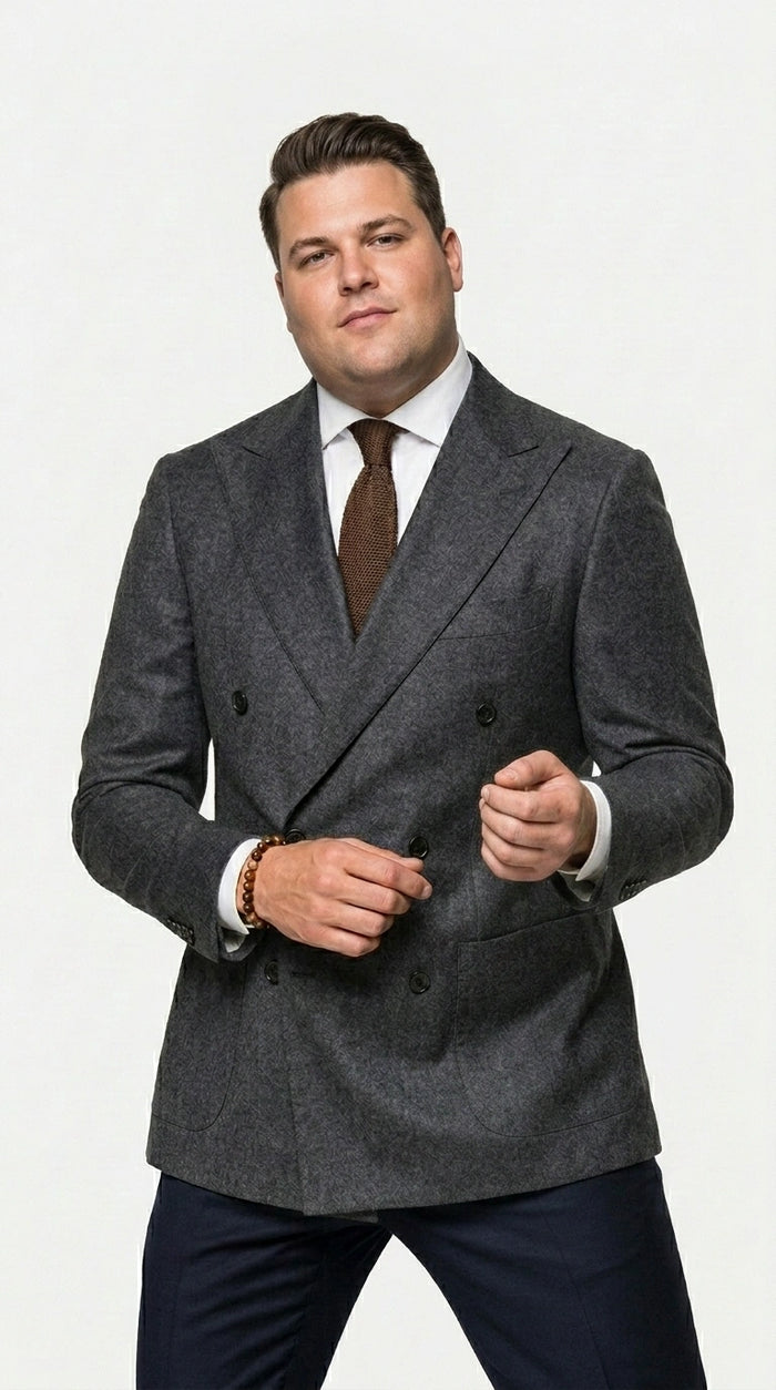 Men’s Charcoal Double Breasted Blazer, Formal Wedding Business Casual Sport Coat Jacket Wool Fabric
