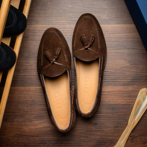 Zelli Franco Classic Tassel Loafers in Nicotine Suede Goatskin