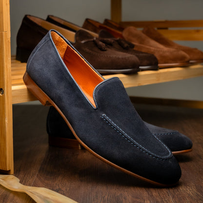 Zelli Bruno Handcrafted Italian Suede Loafer in Sophisticated Navy