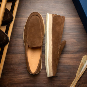 Zelli Amato Handcrafted Suede Espadrille Loafer in Dark Brown