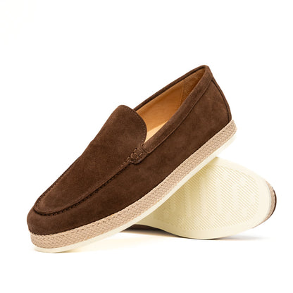 Zelli Amato Handcrafted Suede Espadrille Loafer in Dark Brown