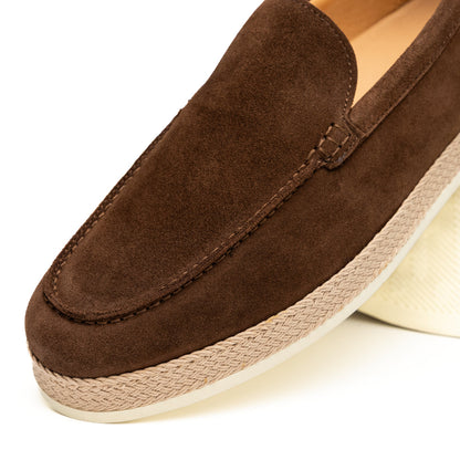 Zelli Amato Handcrafted Suede Espadrille Loafer in Dark Brown