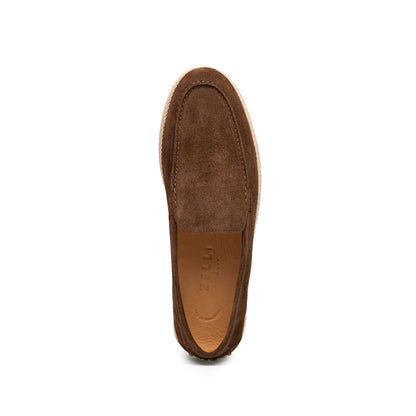 Zelli Amato Handcrafted Suede Espadrille Loafer in Dark Brown
